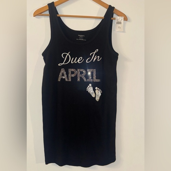 🤰Motherhood Maternity Black Rhinestone Tank - “Due in April” - size M *** NWT** - Picture 6 of 12